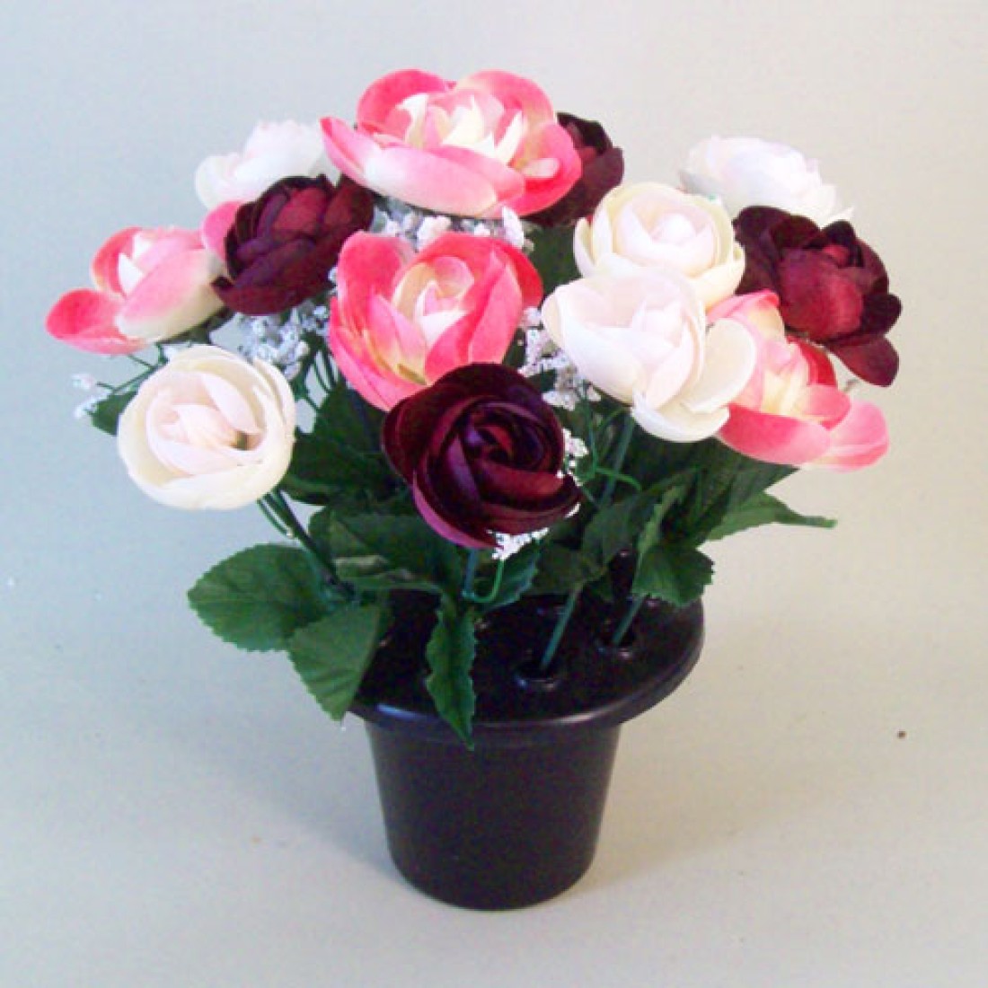 Silk Flowers Filled Grave Pot Pink Ranunculus Memorial Flowers